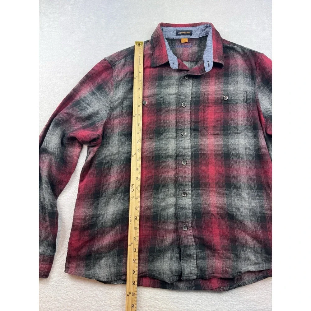 Tailor Vintage Flannel Shirt Mens Large Maroon Black Grey Plaid Luxe Performance